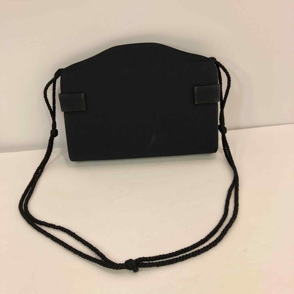 Womens Black Clutch Bag Purse With Rope Straps - Picture 2 of 9